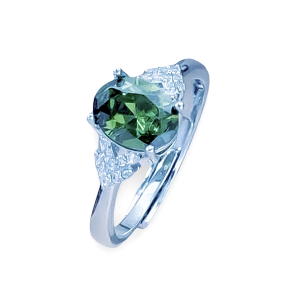 New Sterling Silver Elegant Minimalist Adjustable Peridot & White Sapphire Ring